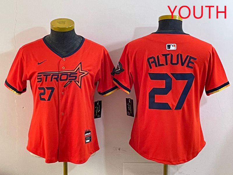 Youth Houston Astros 27 Altuve Orange Three generations Joint Name 2025 Nike MLB Jersey style 410